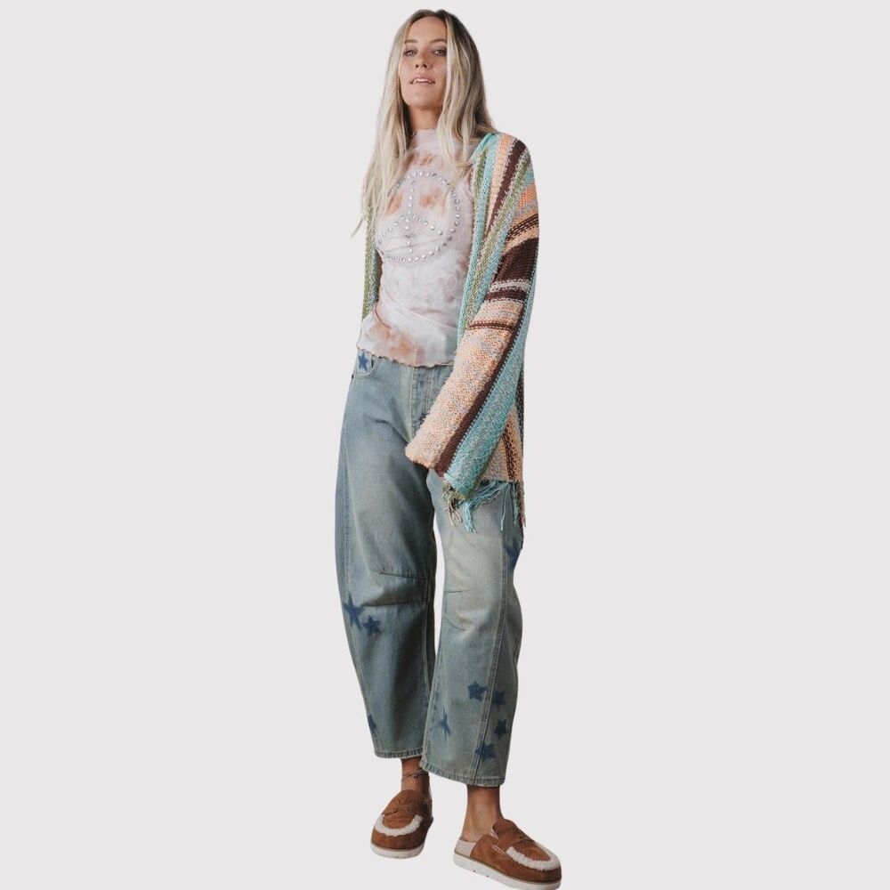 Talulah Womens Jeans Blue Denim Star Walk Barrel Baggy Loose High Rise Size L